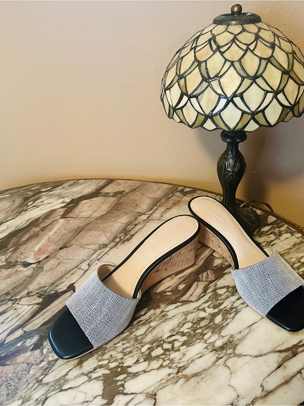 Liverpool Flowers Cork Heeled 2.5 in Wedges with Textured Raffia Upper